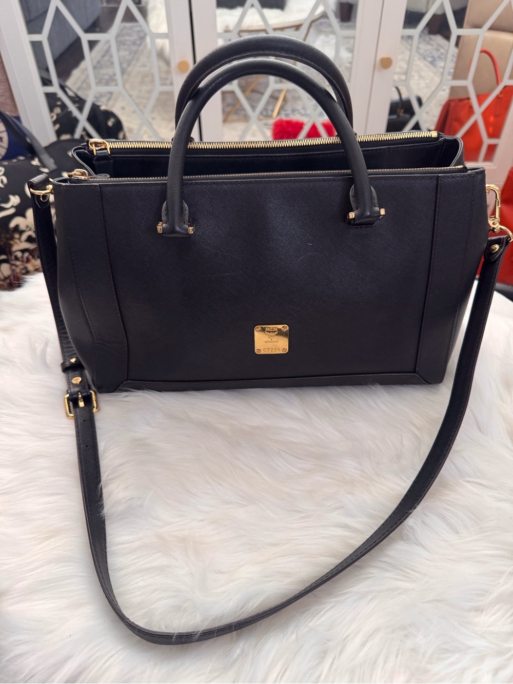 MCM Nuovo Large Black Saffiano Leather Two-Way Tote